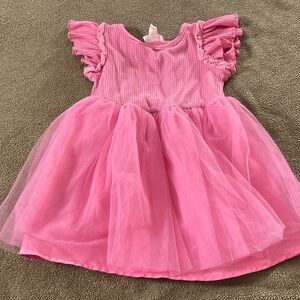 Pink Tulle Baby Dress with Ruffled Sleeves